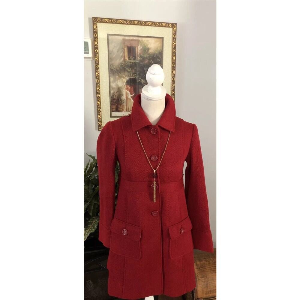 Cherokee Women’s L Single Breasted Red Long Sweater Jacket Collared Lined Pocket